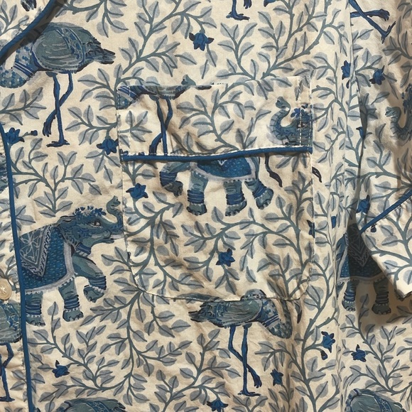 Printfresh Flamenco Shirt Shorts PJ Pajama Set Cotton Blue White Elephant XL - Picture 12 of 16